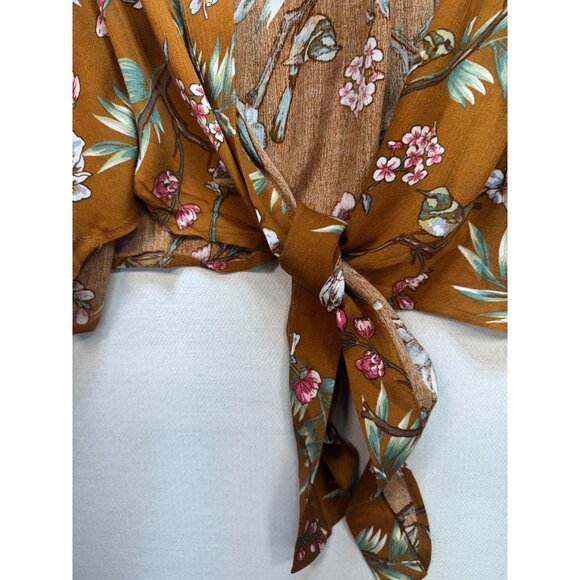 Bluivy Women's Tie Hem Cardigan Kimono Top Lightweight Size M/L Brown Floral - Picture 7 of 12